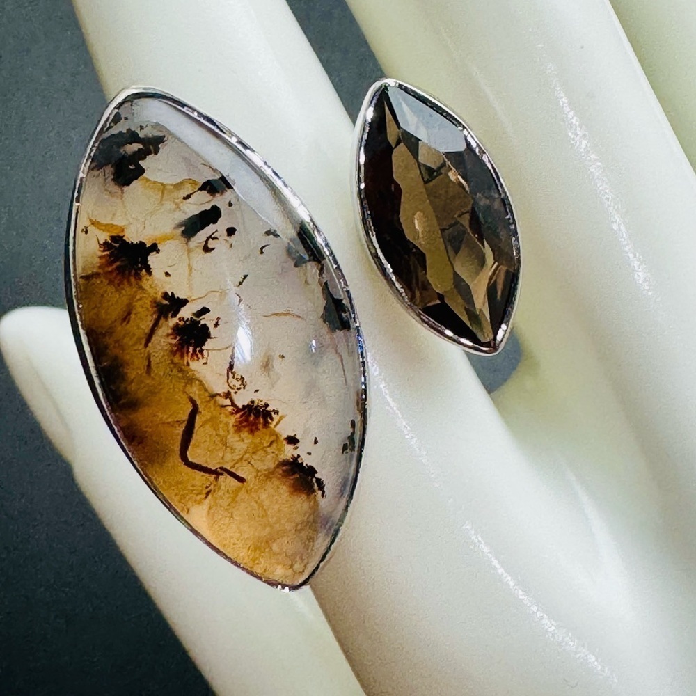 NEW SMOKEY QUARTZ and Montana Agate Unique Statement‎ Ring